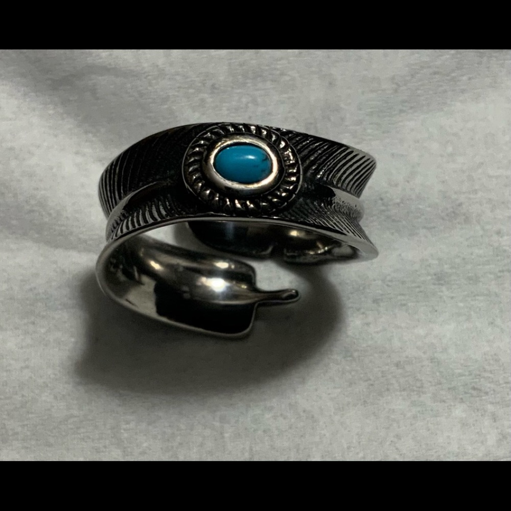 Men’s White Stainless Steel Native Indian Ring